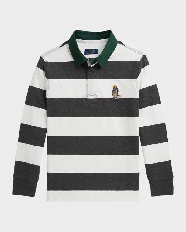 Boy's Striped Jersey Knit Rugby Shirt, Size S-XL